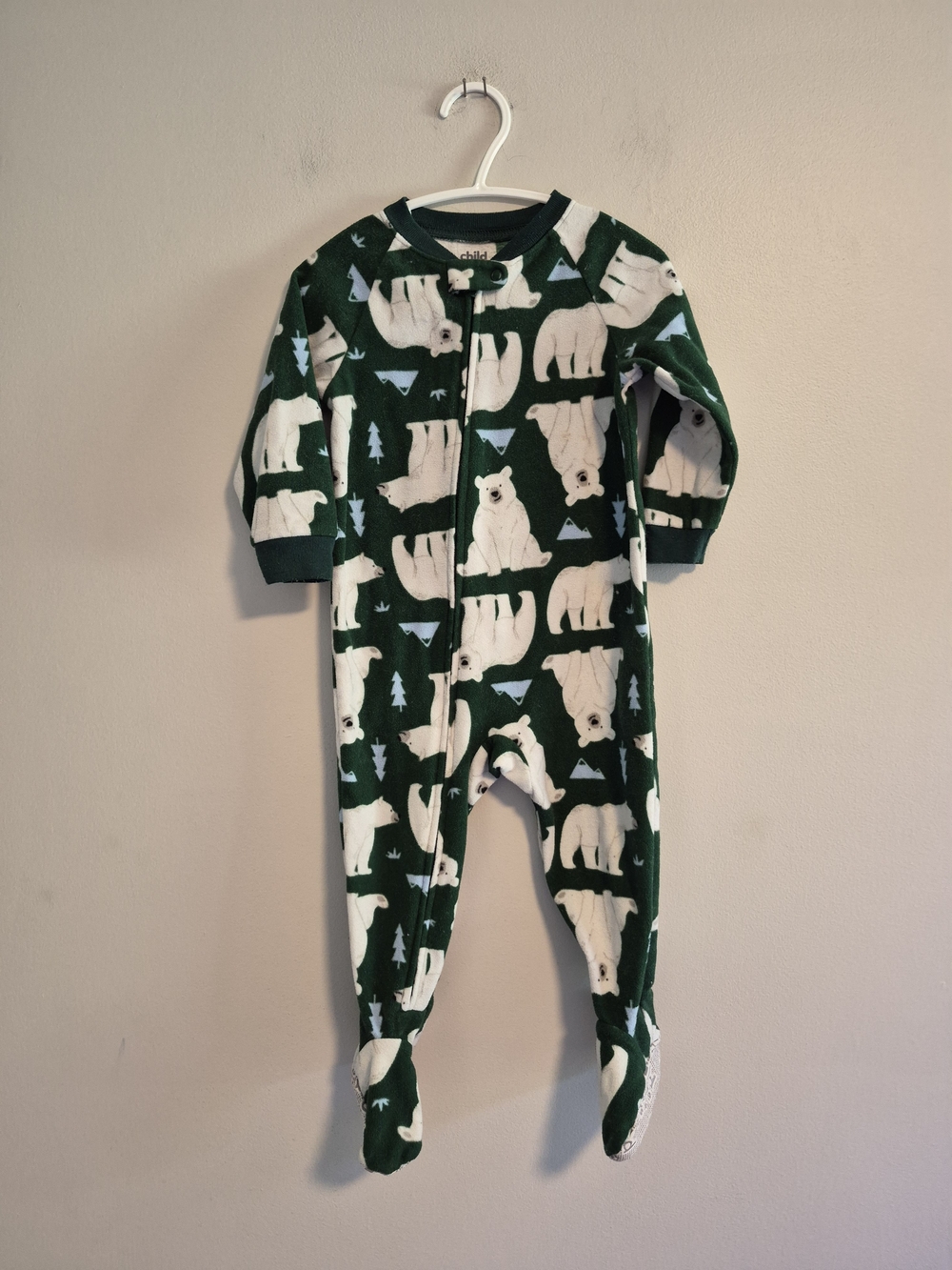 Carter's 18m Green & White Polar Bear Fleecs Zip Up Sleeper